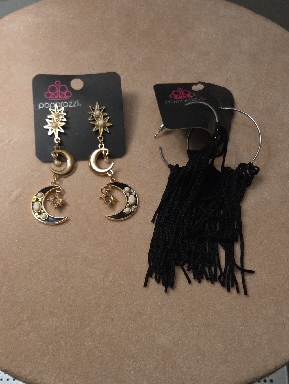paparazzi Gold Crescent & Star Dangle Earrings with Black Accents